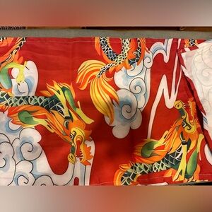 Orange Red multicolored Dragon Design table runner with four placemats